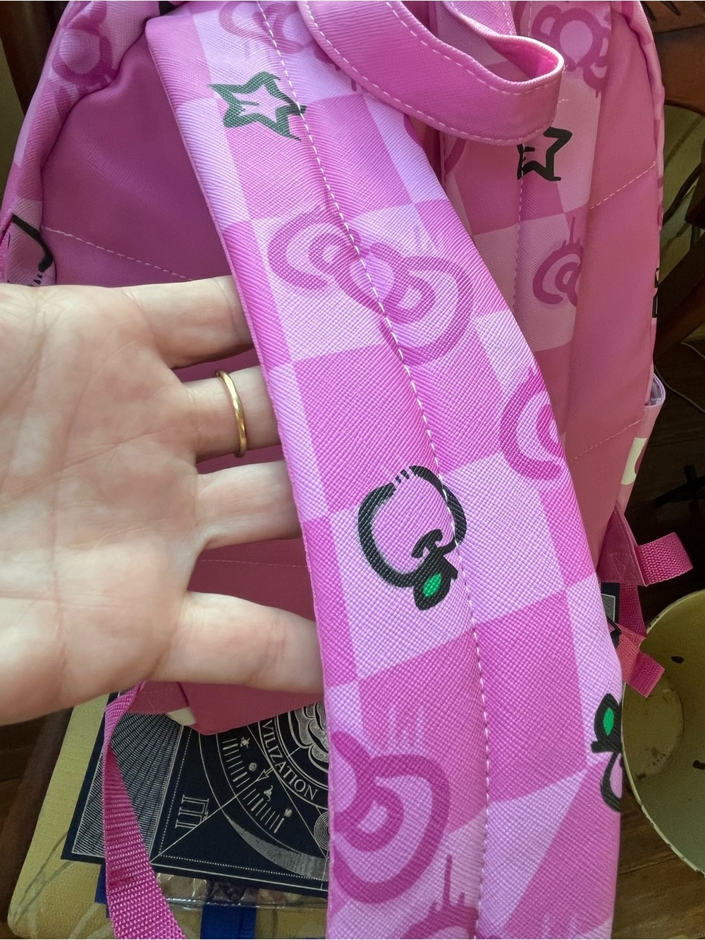 Hello Kitty Pink and Black Graphic Backpack with Luggage Tag - Picture 8 of 9